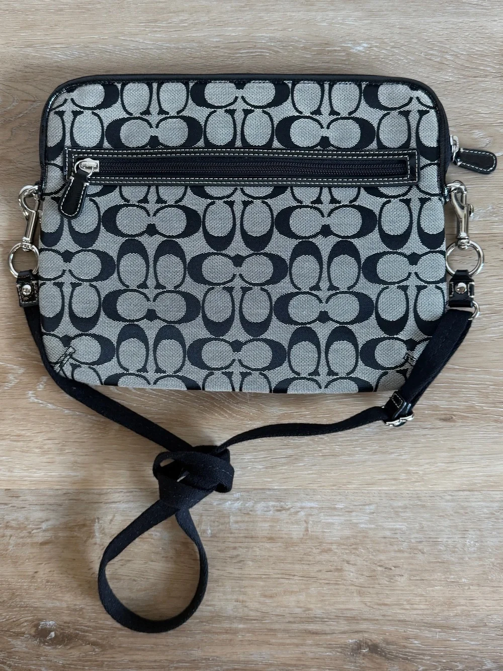 Coach Signature Canvas iPad Case Black Tablet Sleeve Crossbody Bag